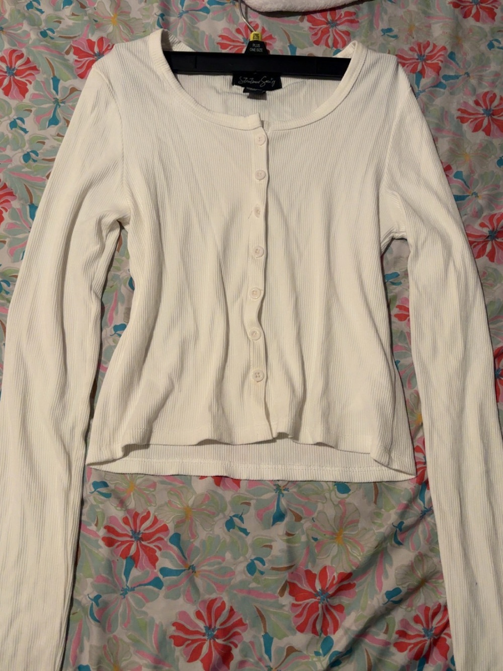 Streetwear Society Cream Ribbed Button-Up Long Sleeve Top
